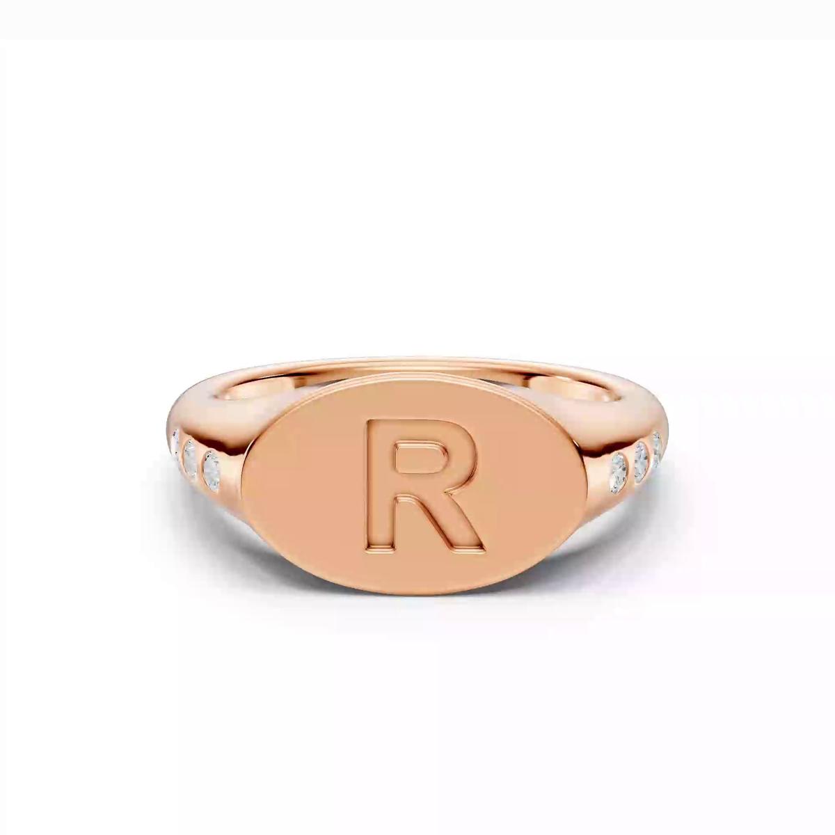 360 degree view of Initial Signet Lab Diamond Accent Ring - R