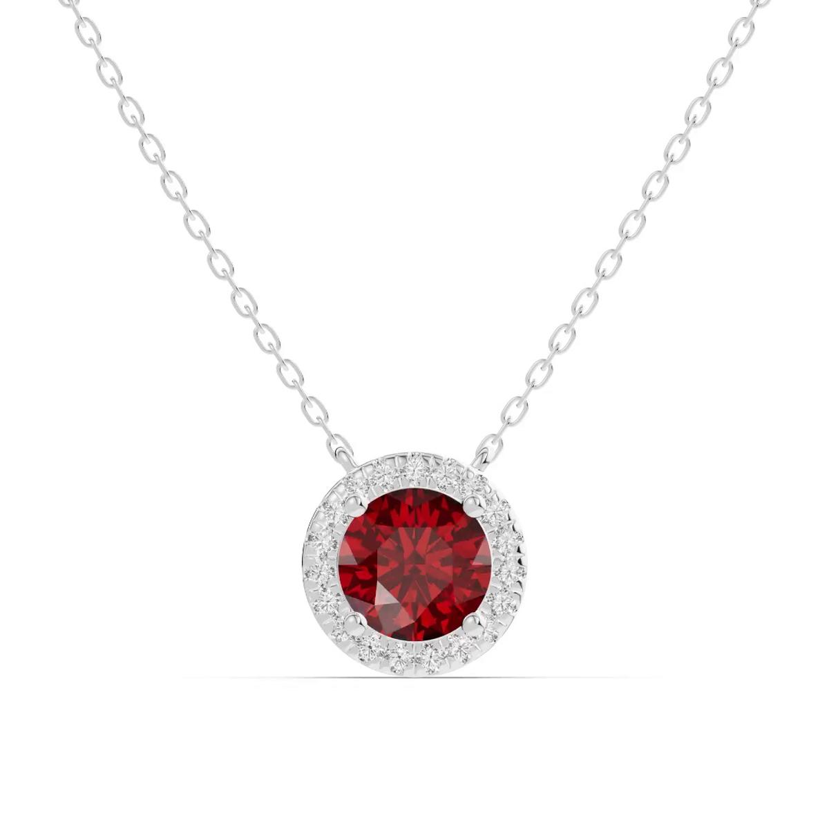 360 degree view of Round Garnet Lab Diamond Halo Pendant