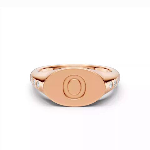 360 degree view of Initial Signet Lab Diamond Accent Ring - O