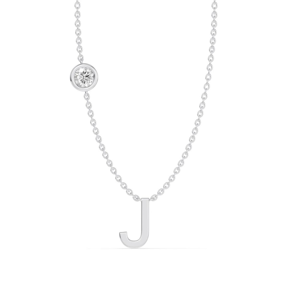360 degree view of Bezel Lab Diamond Gold Initial Necklace - J