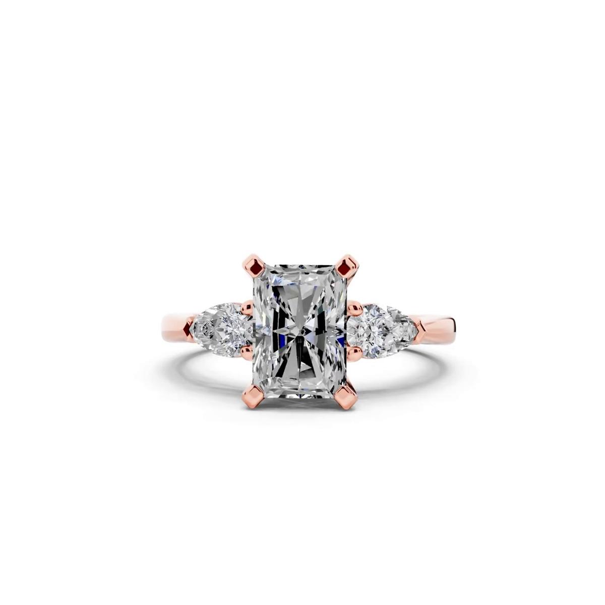 360 degree view of Madison Three-Stone Lab Pear Engagement Ring