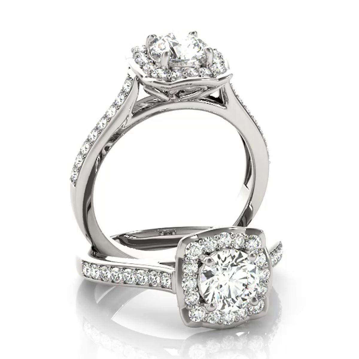 360 degree view of Lessie Halo Engagement Ring