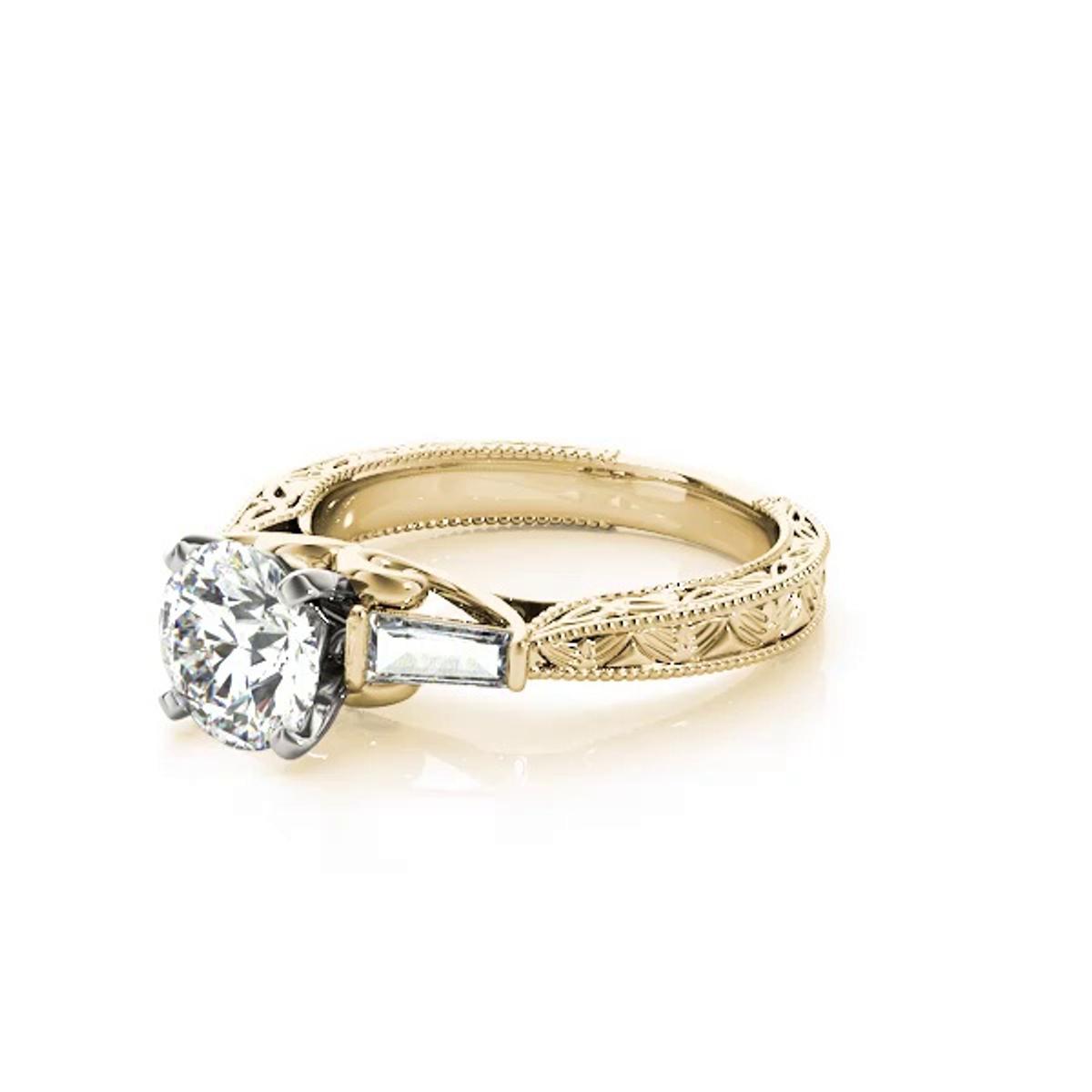 360 degree view of Vivi Vintage Inspired 3 Stone Baguette Diamond Engagement Ring