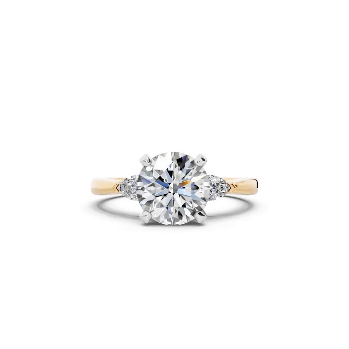 360 degree view of Madison Three-Stone Two-Tone Lab Pear Engagement Ring (.25 ct. tw.)