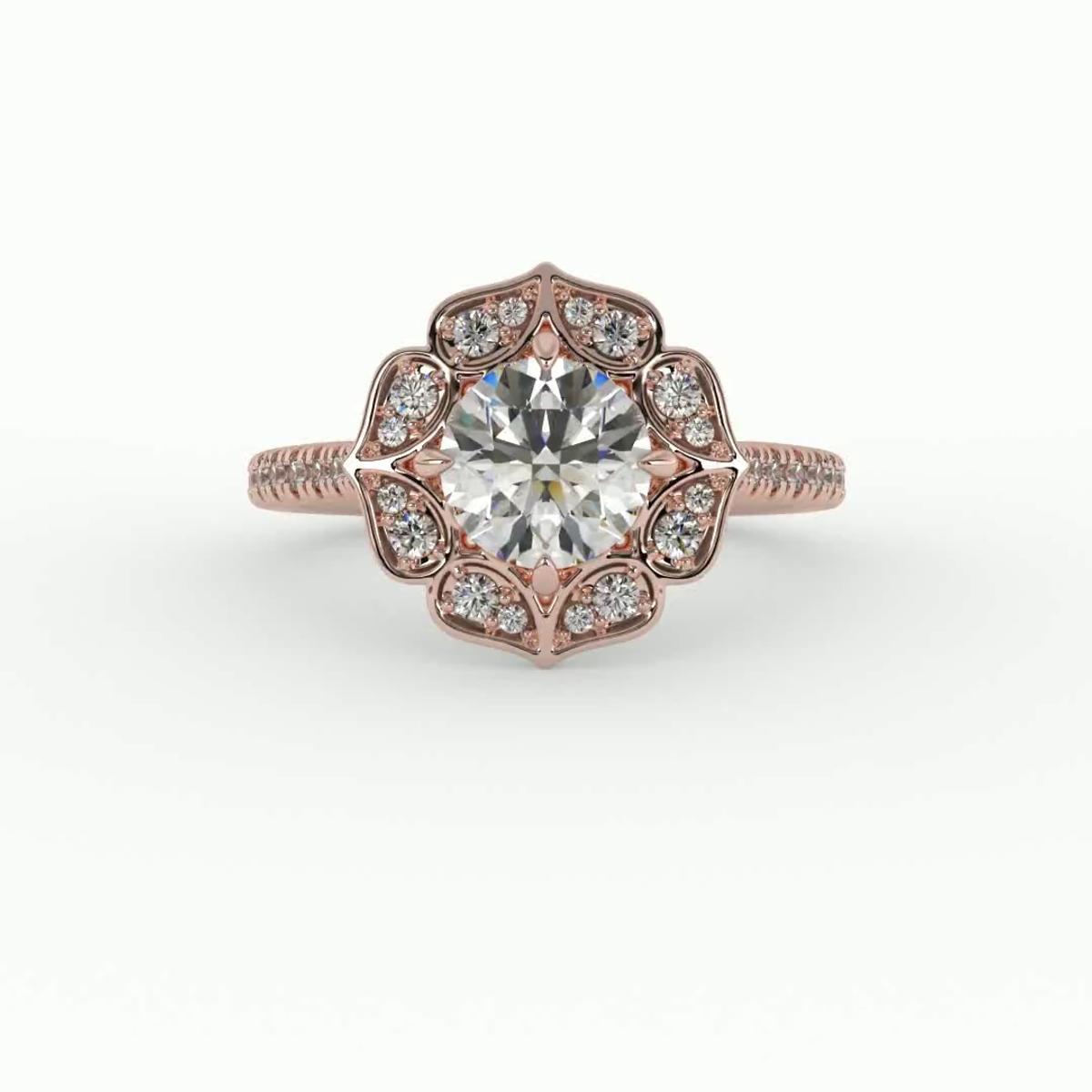 360 degree view of Kinsley Flower Halo Engagement Ring