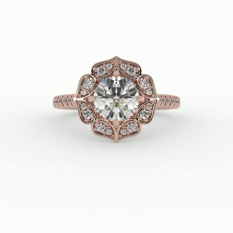 360 degree view of Kinsley Flower Halo Engagement Ring