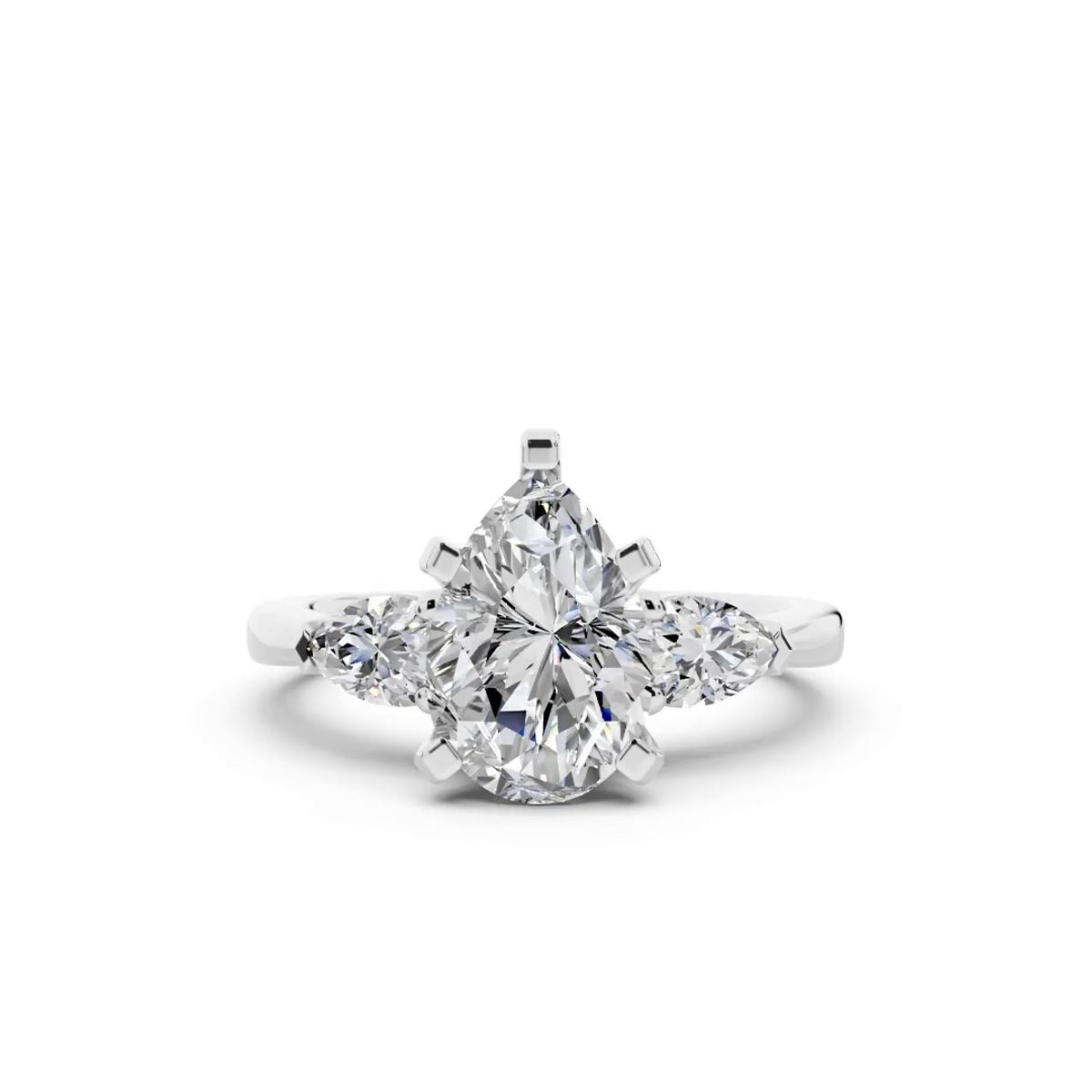 360 degree view of Madison Three-Stone Lab Pear Engagement Ring