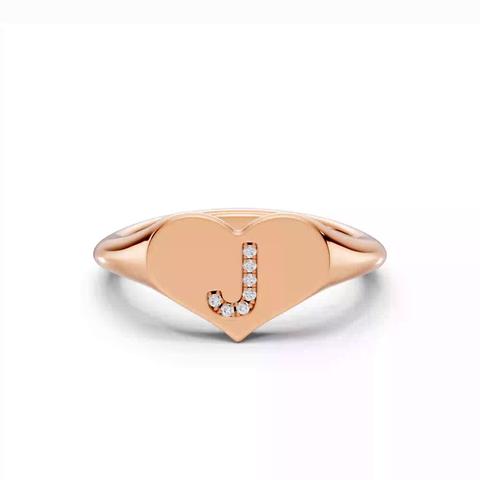 360 degree view of Heart Pavé Diamond Initial Signet Ring - J