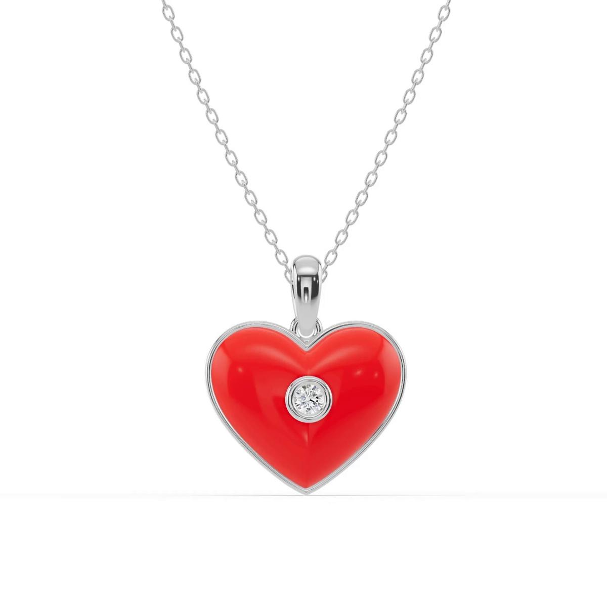 360 degree view of Devotion Red Heart Bezel Diamond Necklace