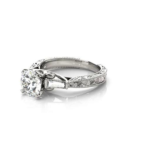 360 degree view of Vivi Vintage Inspired 3 Stone Baguette Diamond Engagement Ring