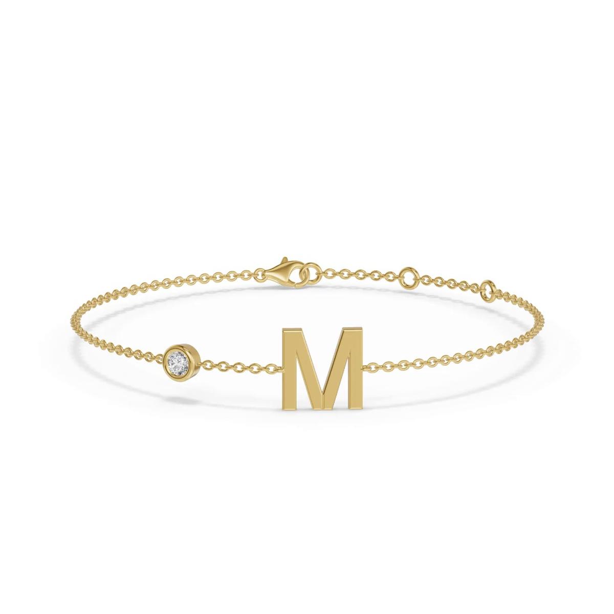 360 degree view of Bezel Lab Diamond Gold Initial Bracelet - M
