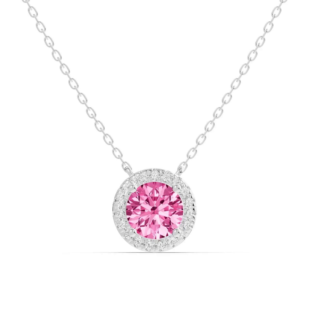360 degree view of Round Pink Tourmaline Lab Diamond Halo Pendant