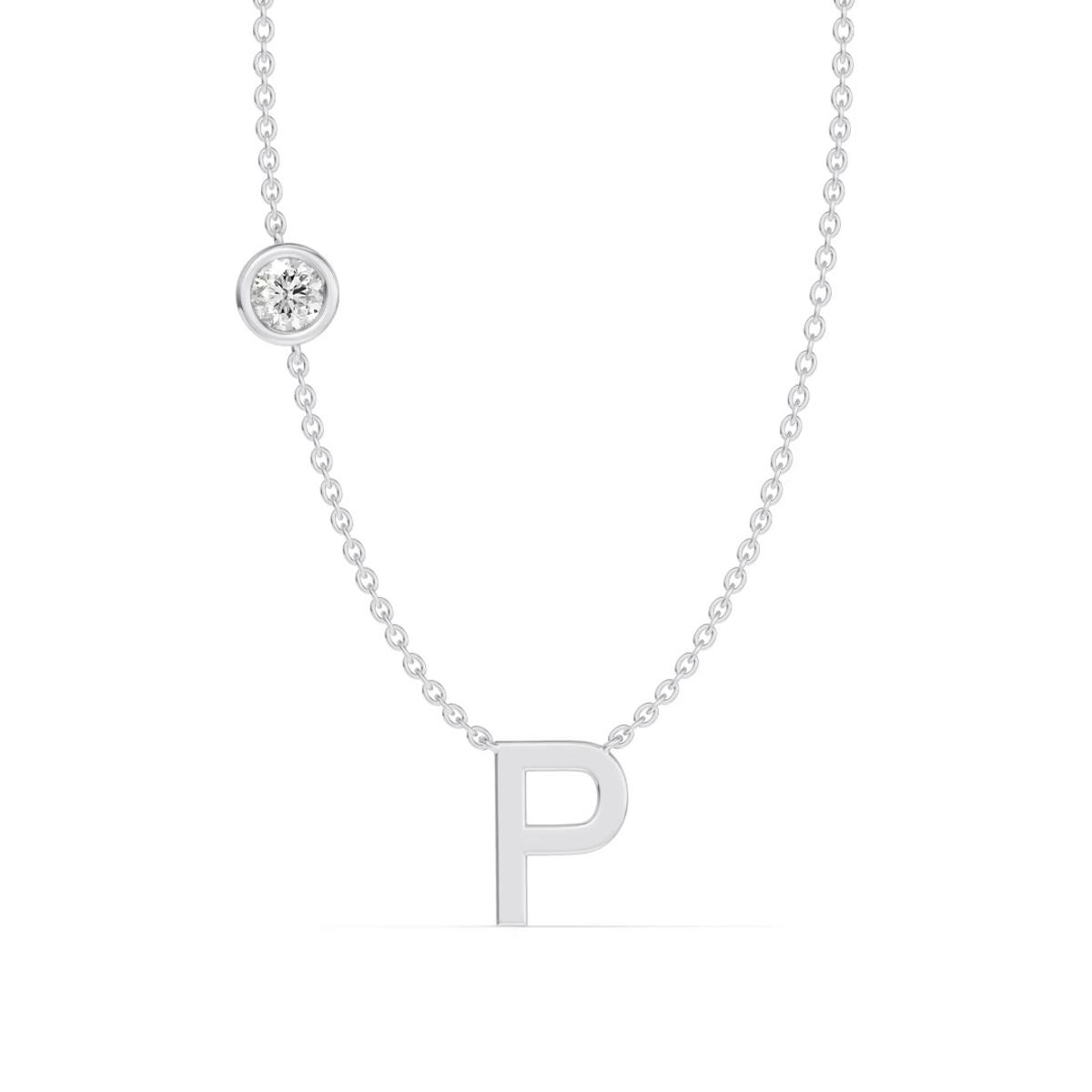 360 degree view of Bezel Diamond Gold Initial Necklace - P