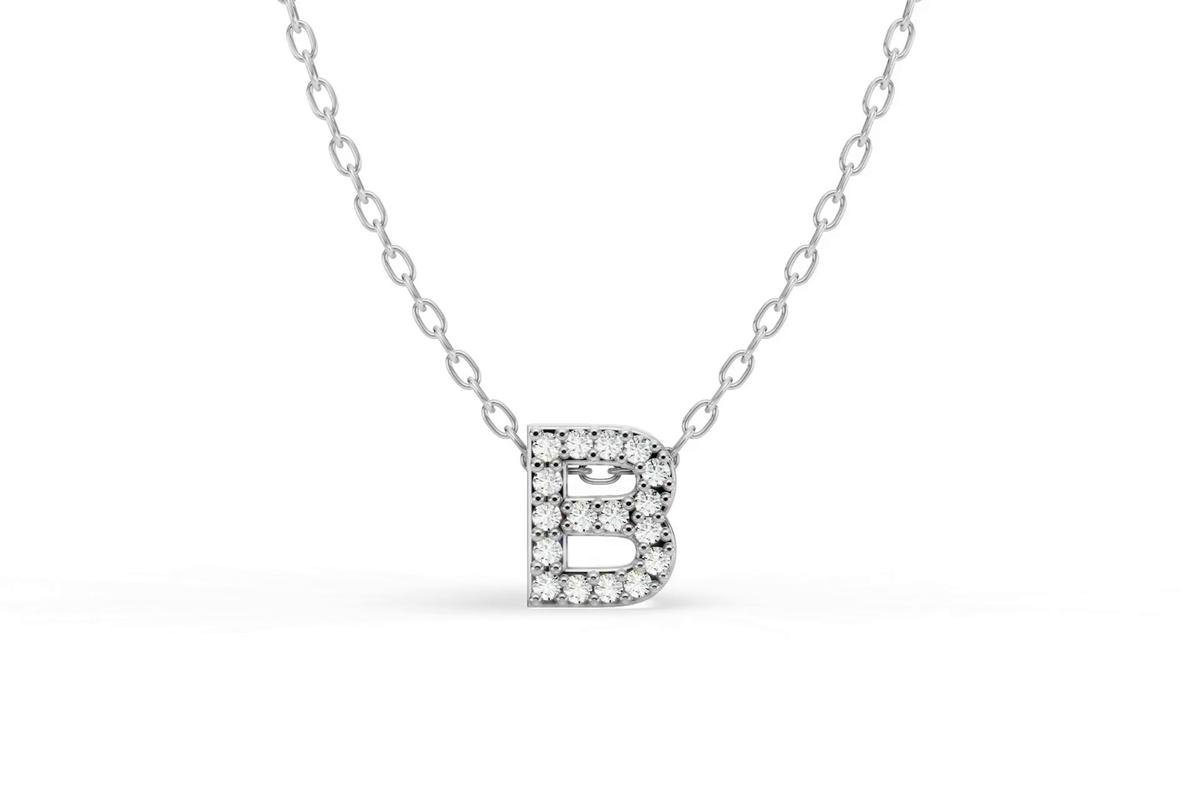 360 degree view of Petite Diamond Initial Necklace – B