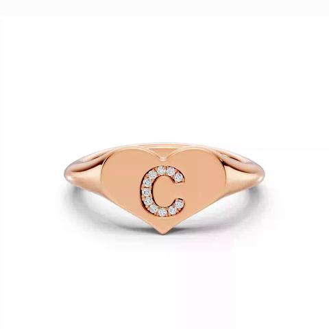 360 degree view of Heart Pavé Lab Diamond Initial Signet Ring - C
