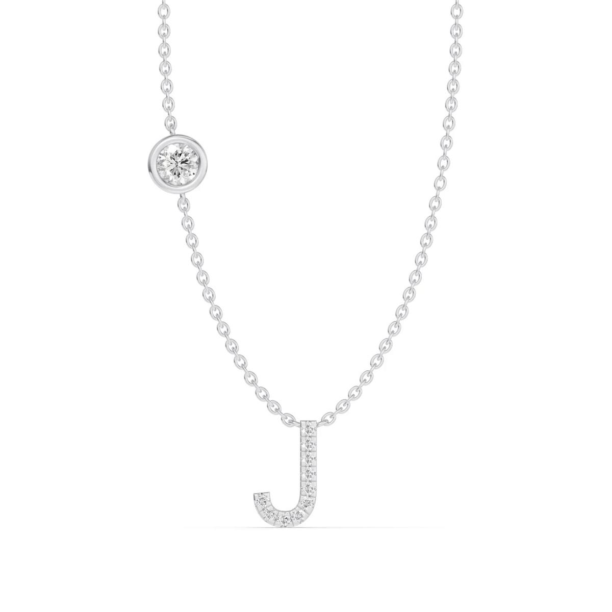 360 degree view of Bezel Diamond Pavé Initial Necklace - J