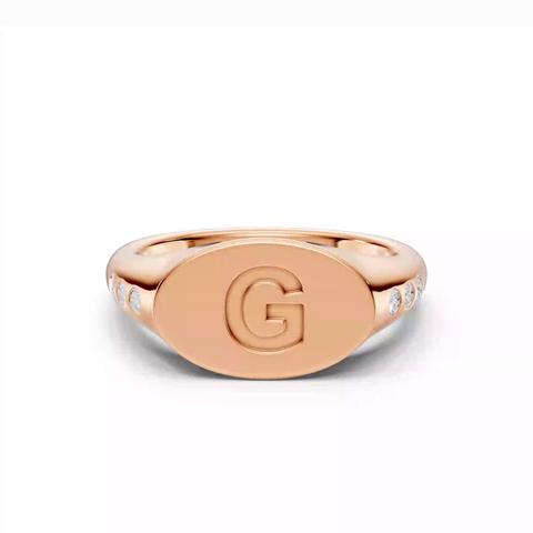 360 degree view of Initial Signet Lab Diamond Accent Ring - G