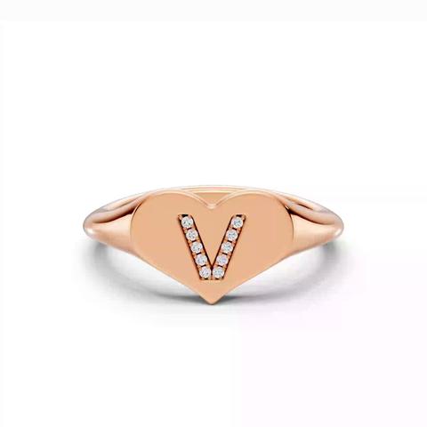 360 degree view of Heart Pavé Lab Diamond Initial Signet Ring - V