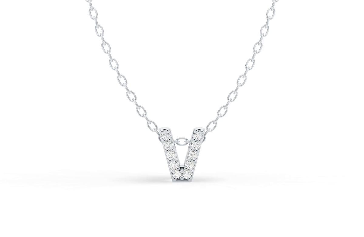 360 degree view of Petite Diamond Initial Necklace – V
