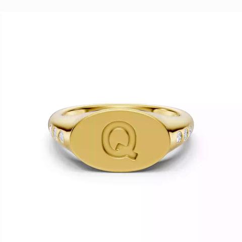 360 degree view of Initial Signet Lab Diamond Accent Ring - Q