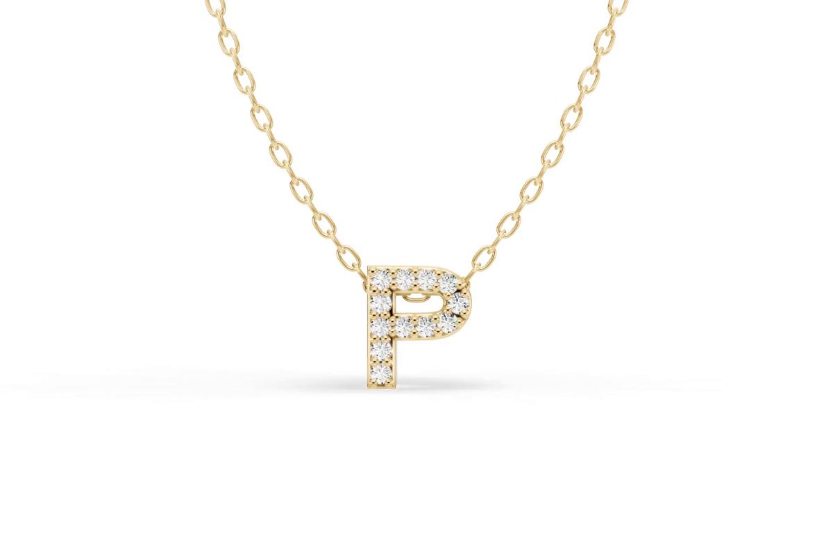 360 degree view of Petite Diamond Initial Necklace – P
