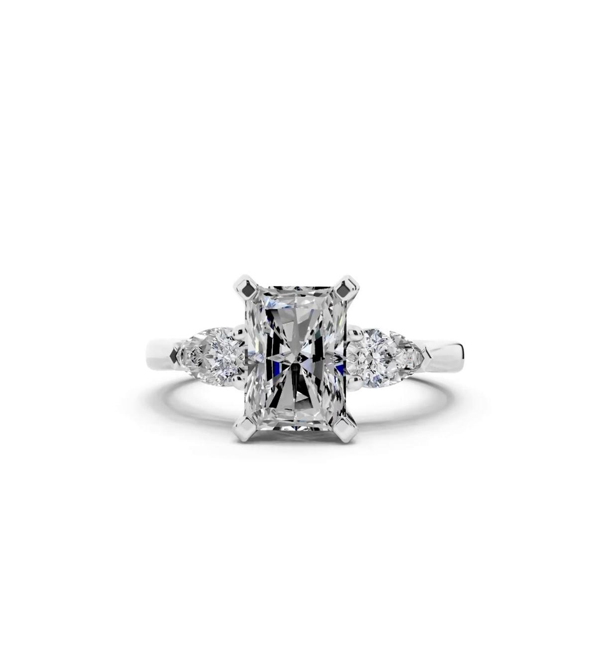 360 degree view of Madison Three-Stone Lab Pear Engagement Ring