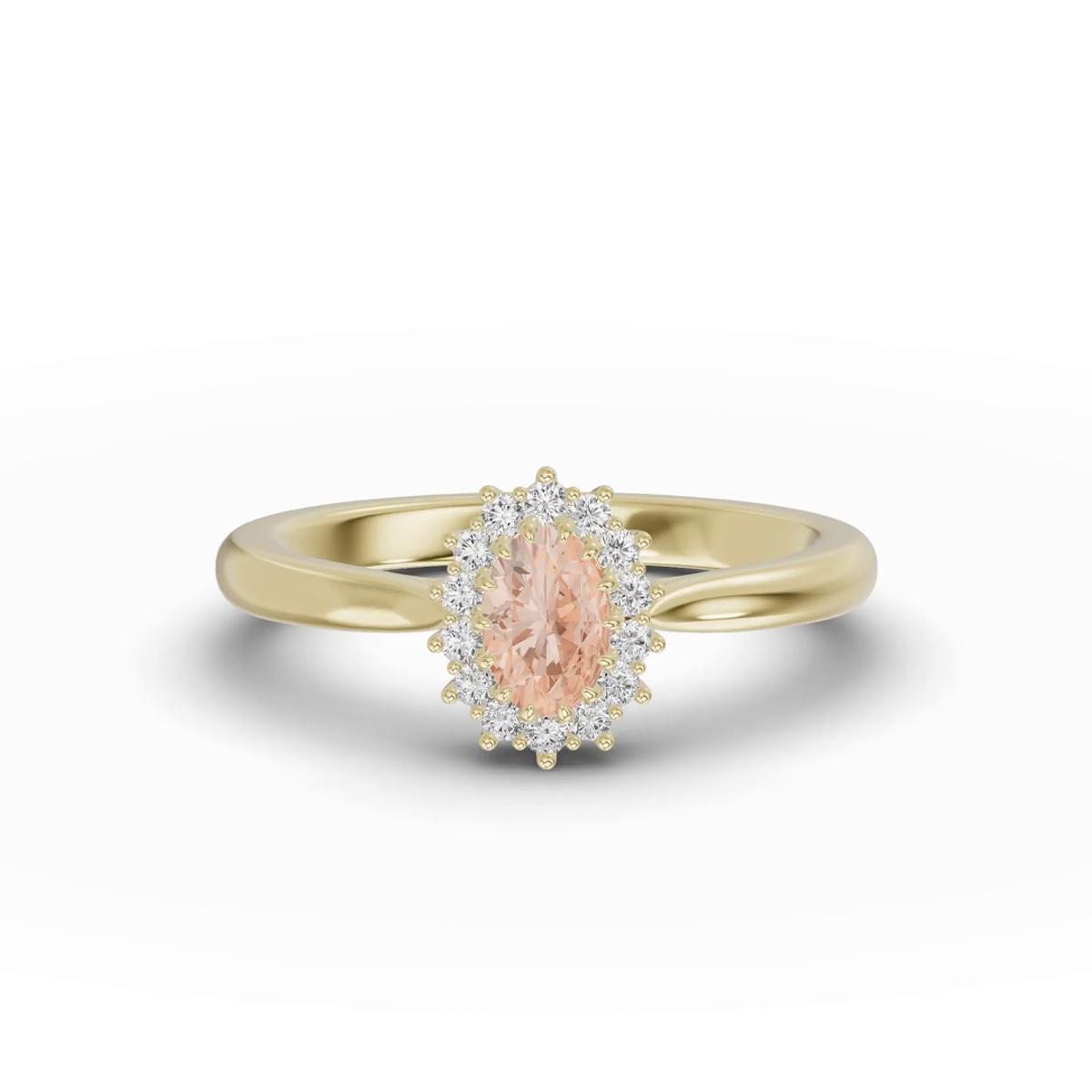 360 degree view of Iconic Oval Morganite & Lab Diamond Halo Ring (6x4mm)