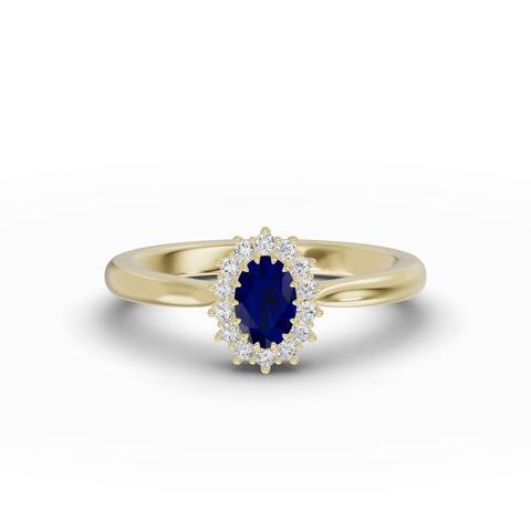 360 degree view of Iconic Oval Sapphire & Lab Diamond Halo Ring (6x4mm)