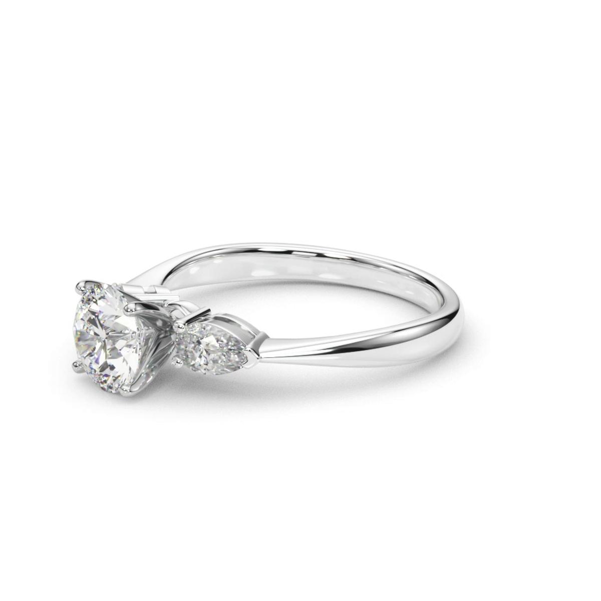 360 degree view of Oksana Three Stone Engagement Ring With Pear Shape Side Diamonds