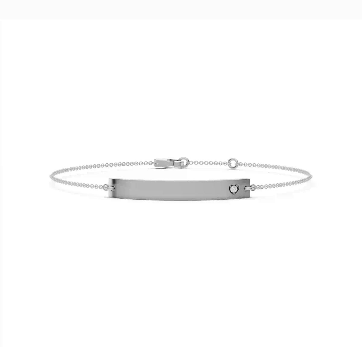 360 degree view of Engravable Heart Diamond Bar Bracelet