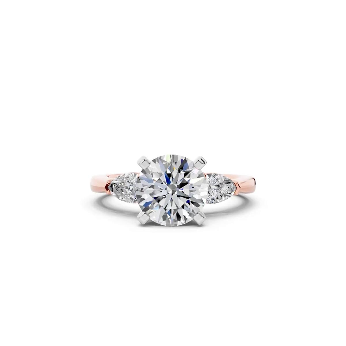 360 degree view of Madison Three-Stone Two-Tone Lab Pear Engagement Ring