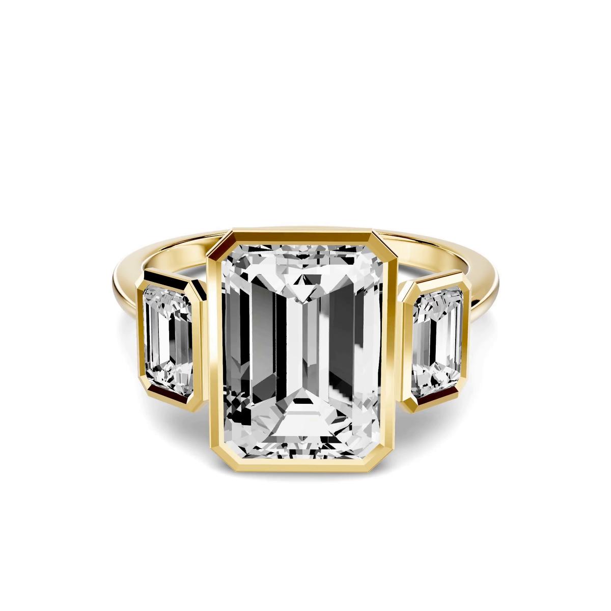 360 degree view of Montero Emerald-Cut Bezel Three-Stone Lab Diamond Engagement Ring (.75 ct. tw.)