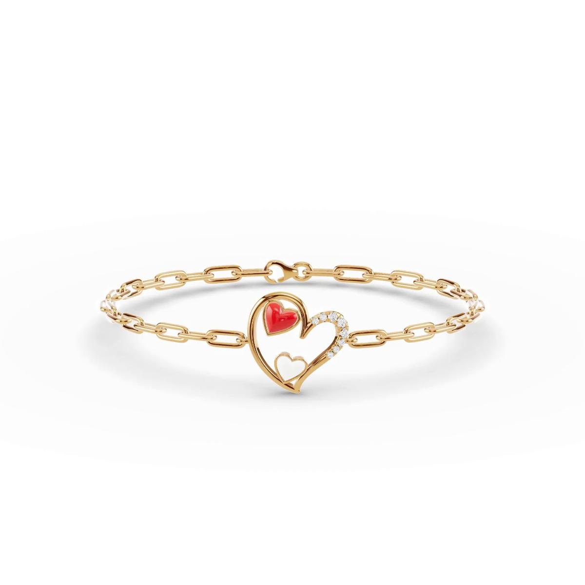 360 degree view of Duet Pavé Heart Bracelet – Red & White