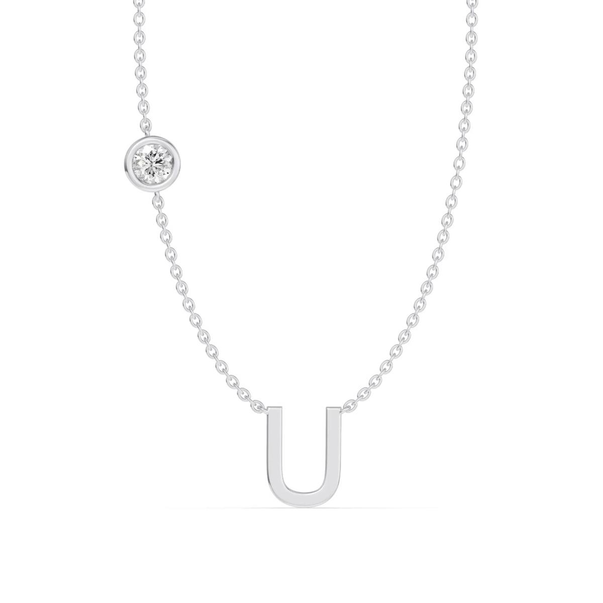 360 degree view of Bezel Diamond Gold Initial Necklace - U