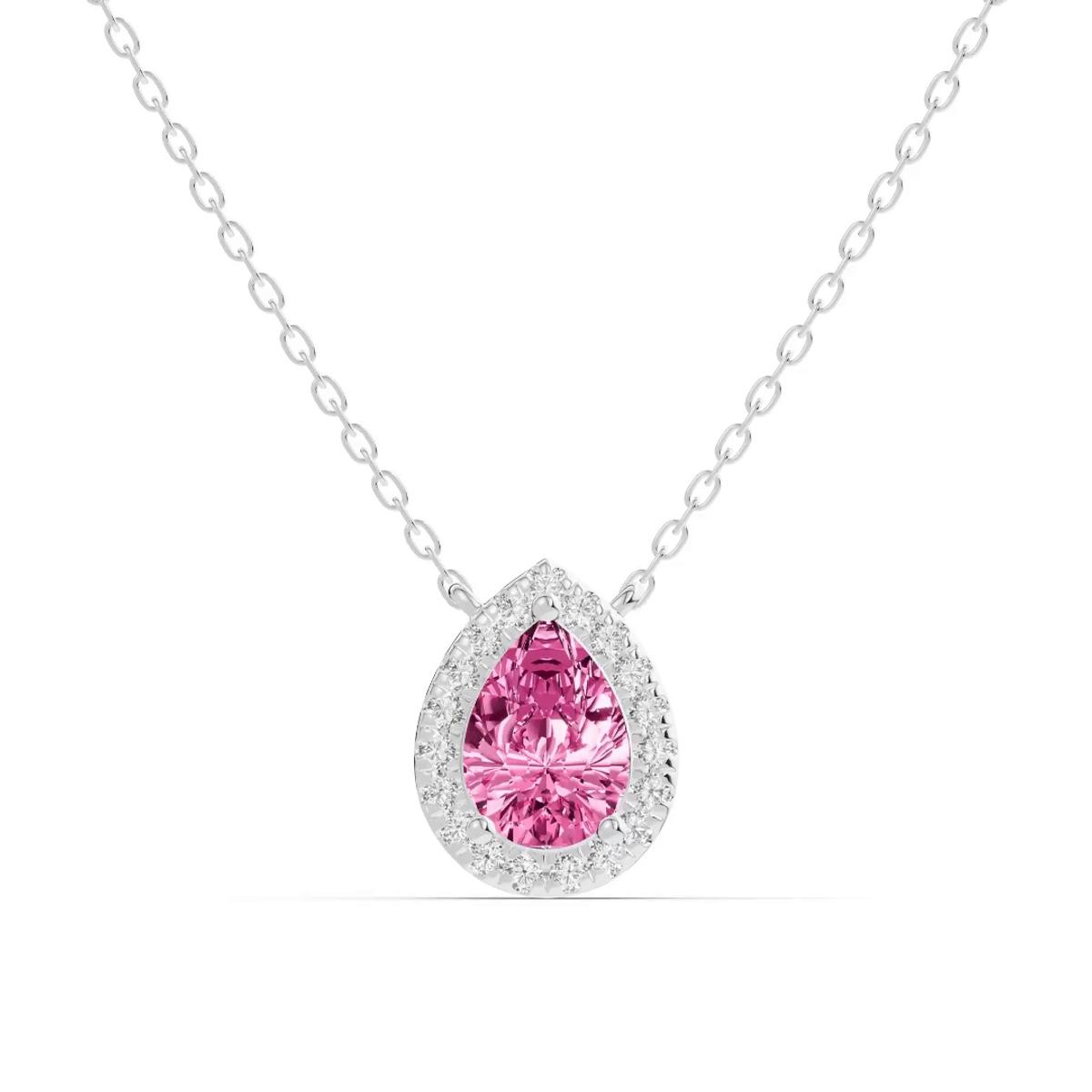 360 degree view of Pear Pink Tourmaline Lab Diamond Halo Pendant