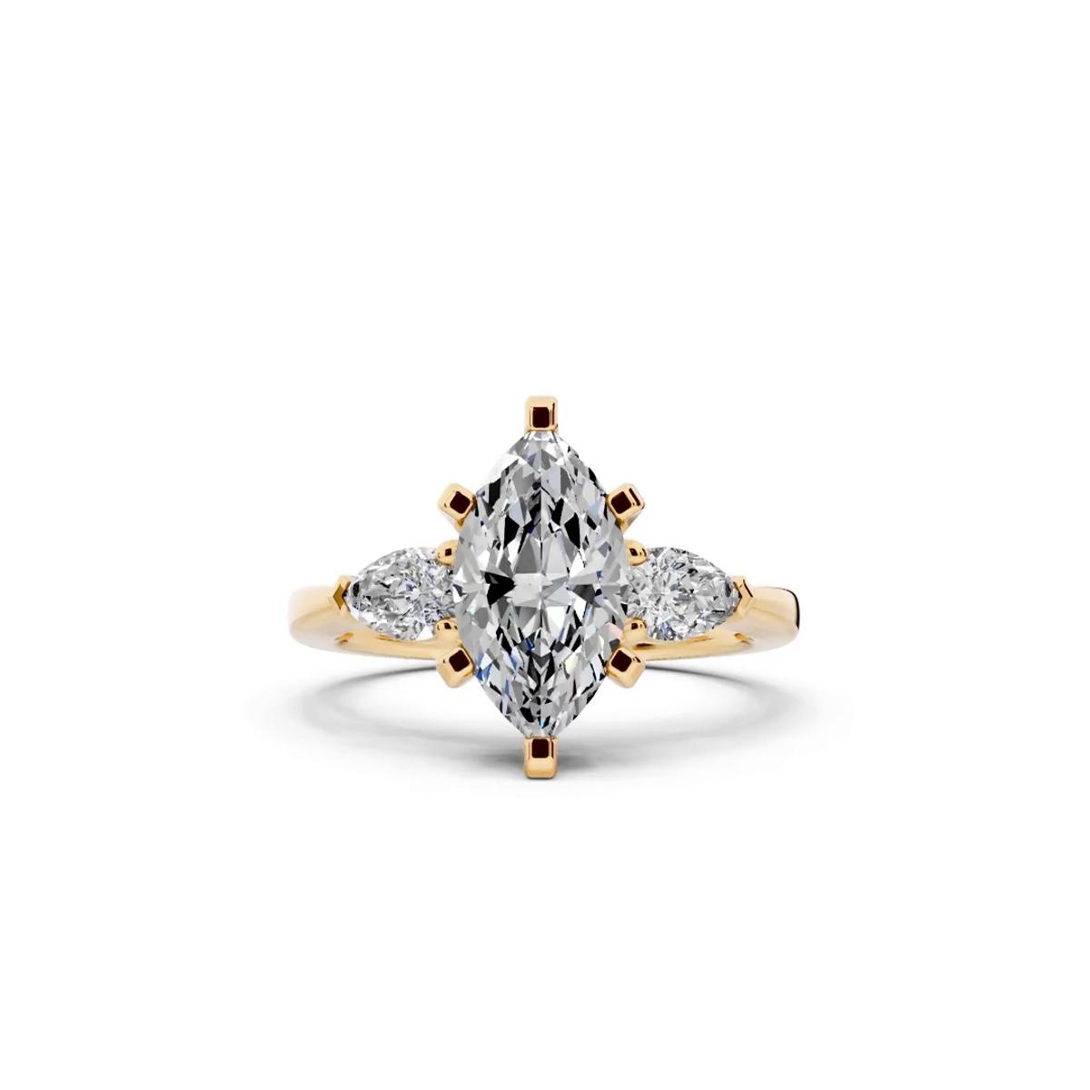 360 degree view of Madison Three-Stone Lab Pear Engagement Ring