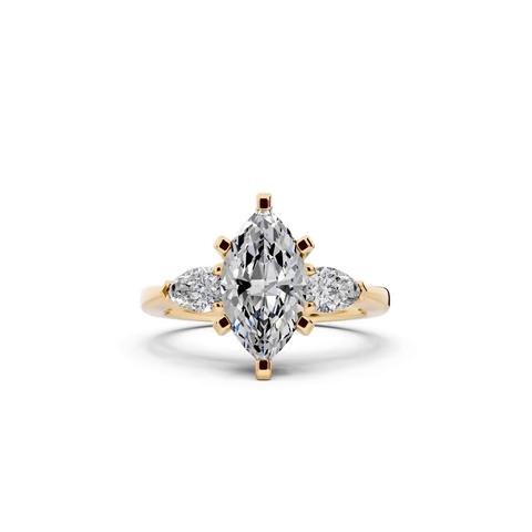 360 degree view of Madison Three-Stone Lab Pear Engagement Ring