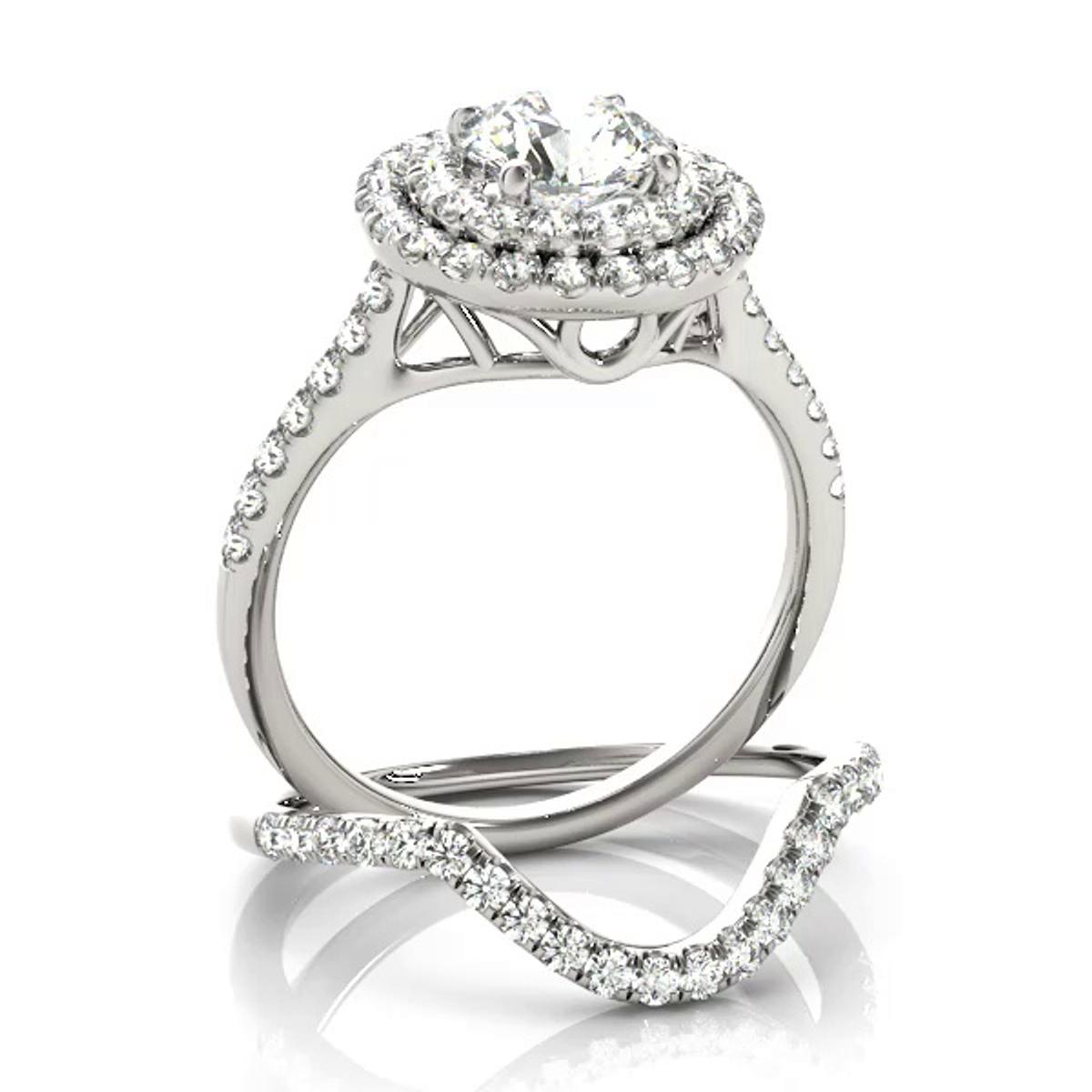 360 degree view of Daisy Double Halo Engagement Ring