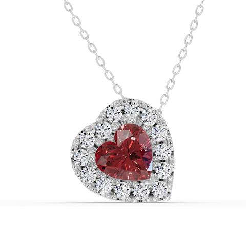 360 degree view of Garnet & White Topaz Heart Halo Necklace