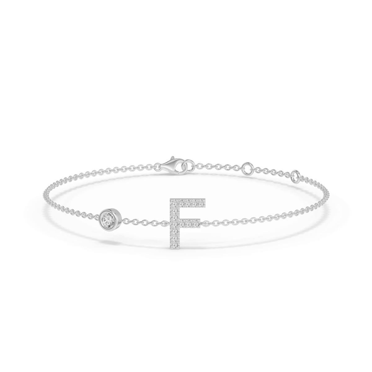 360 degree view of Bezel Diamond Pavé Initial Bracelet - F