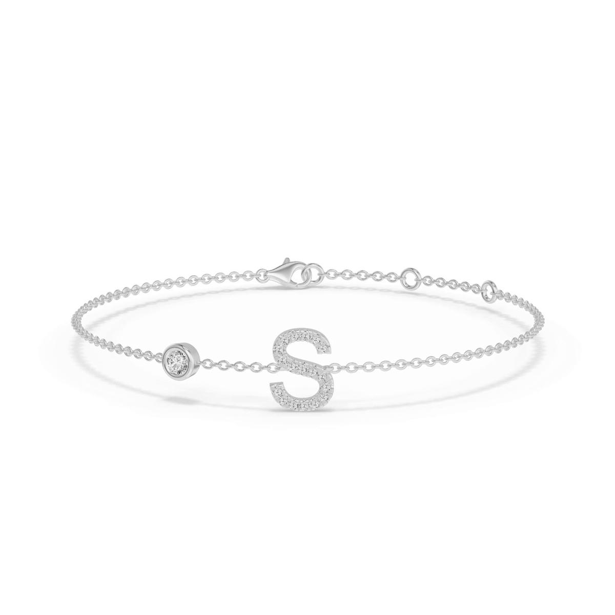 360 degree view of Bezel Diamond Pavé Initial Bracelet - S