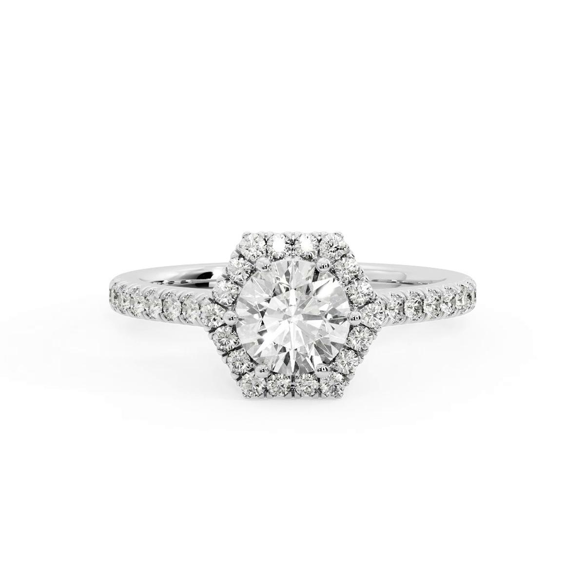 360 degree view of Lily Hexagon Frame Halo Engagement Ring