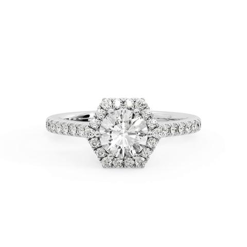 360 degree view of Lily Hexagon Frame Halo Engagement Ring
