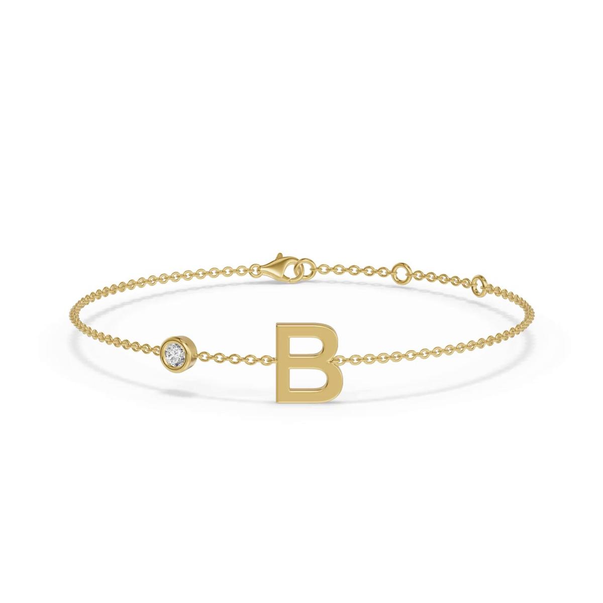 360 degree view of Bezel Diamond Gold Initial Bracelet - B