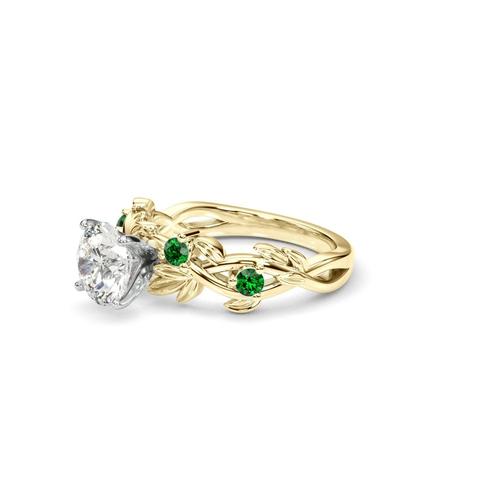 360 degree view of Flamenco Lab Emerald Twisted Vine & Leaf Engagement Ring