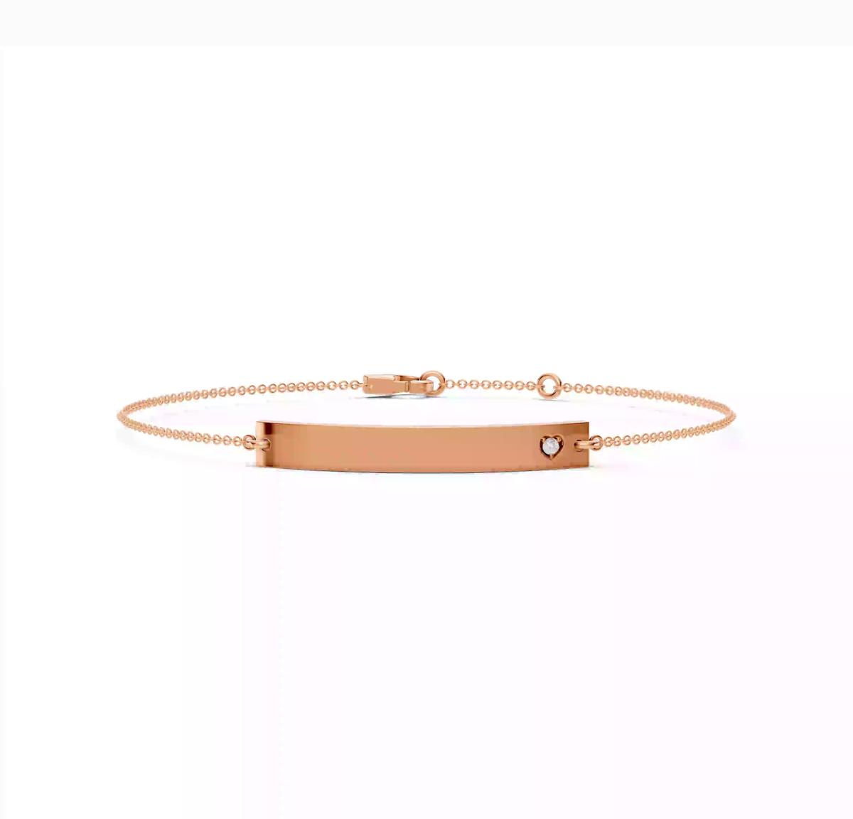 360 degree view of Engravable Heart Lab Diamond Bar Bracelet