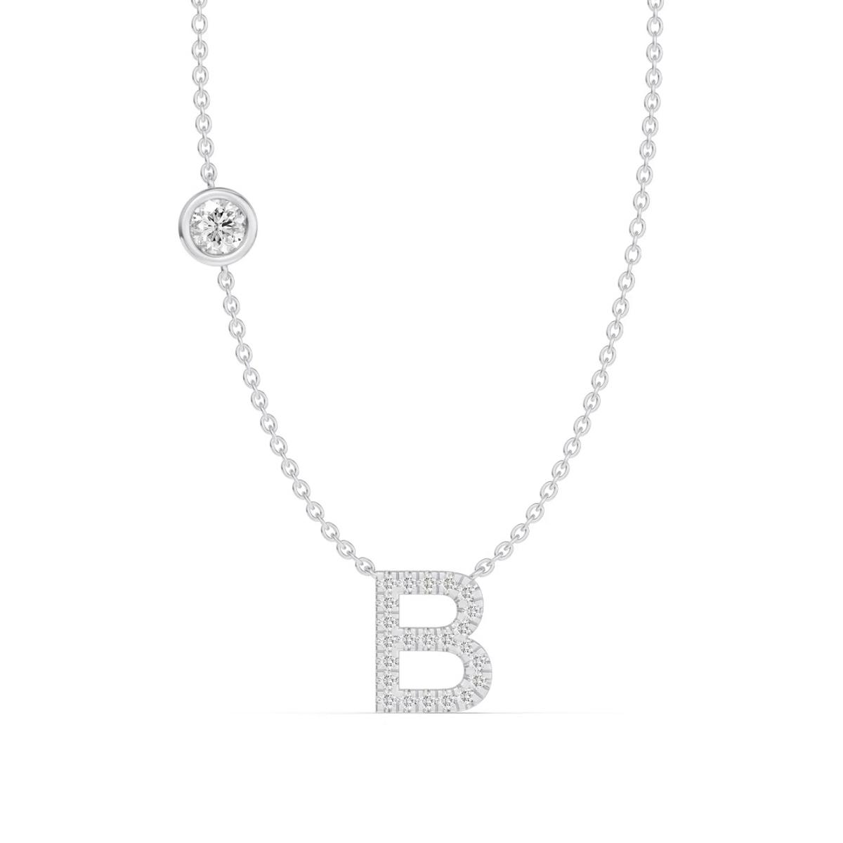 360 degree view of Bezel Diamond Pavé Initial Necklace - B