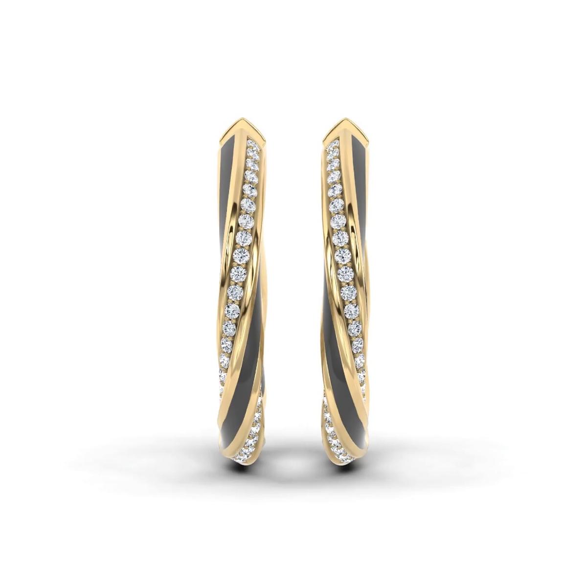 360 degree view of Midnight Noir Twisted Lab Pavé Hoop Earrings By Christian Siriano