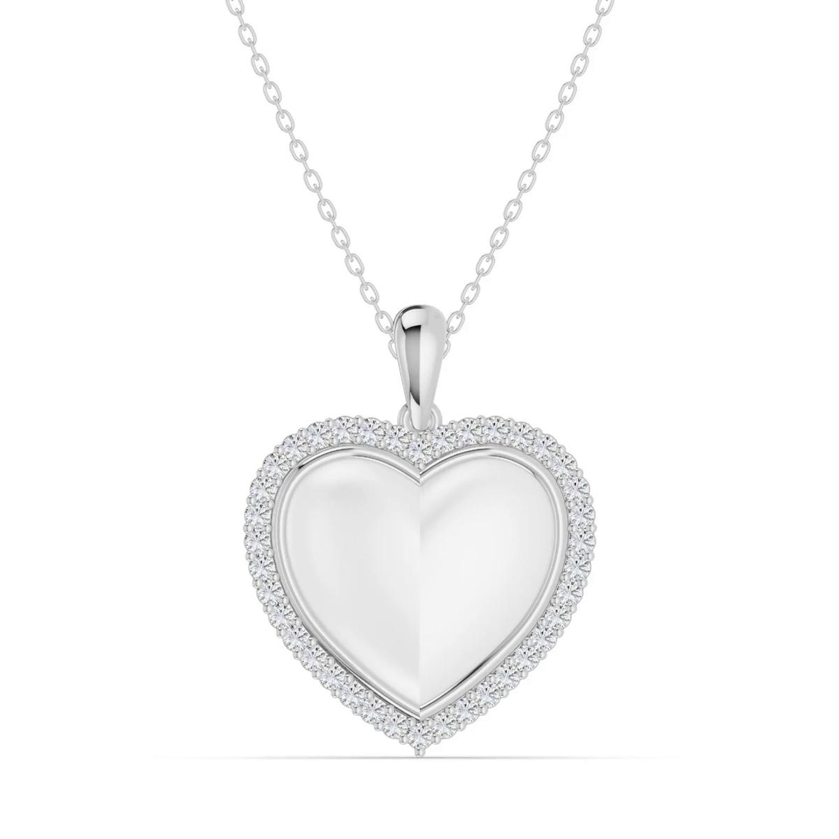 360 degree view of Forever White Heart Halo Lab Diamond Necklace