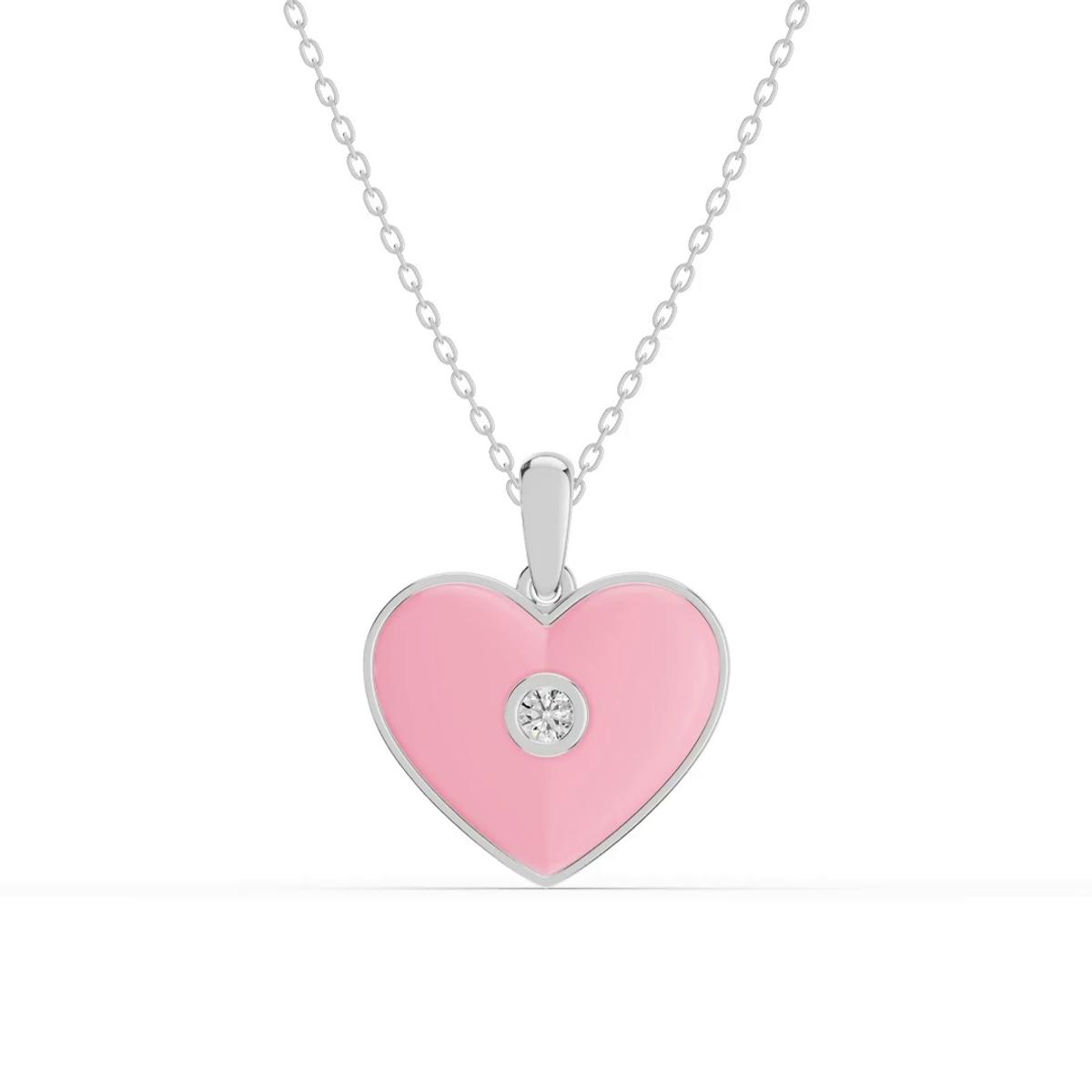 360 degree view of Devotion Pink Heart Bezel Lab Diamond Necklace